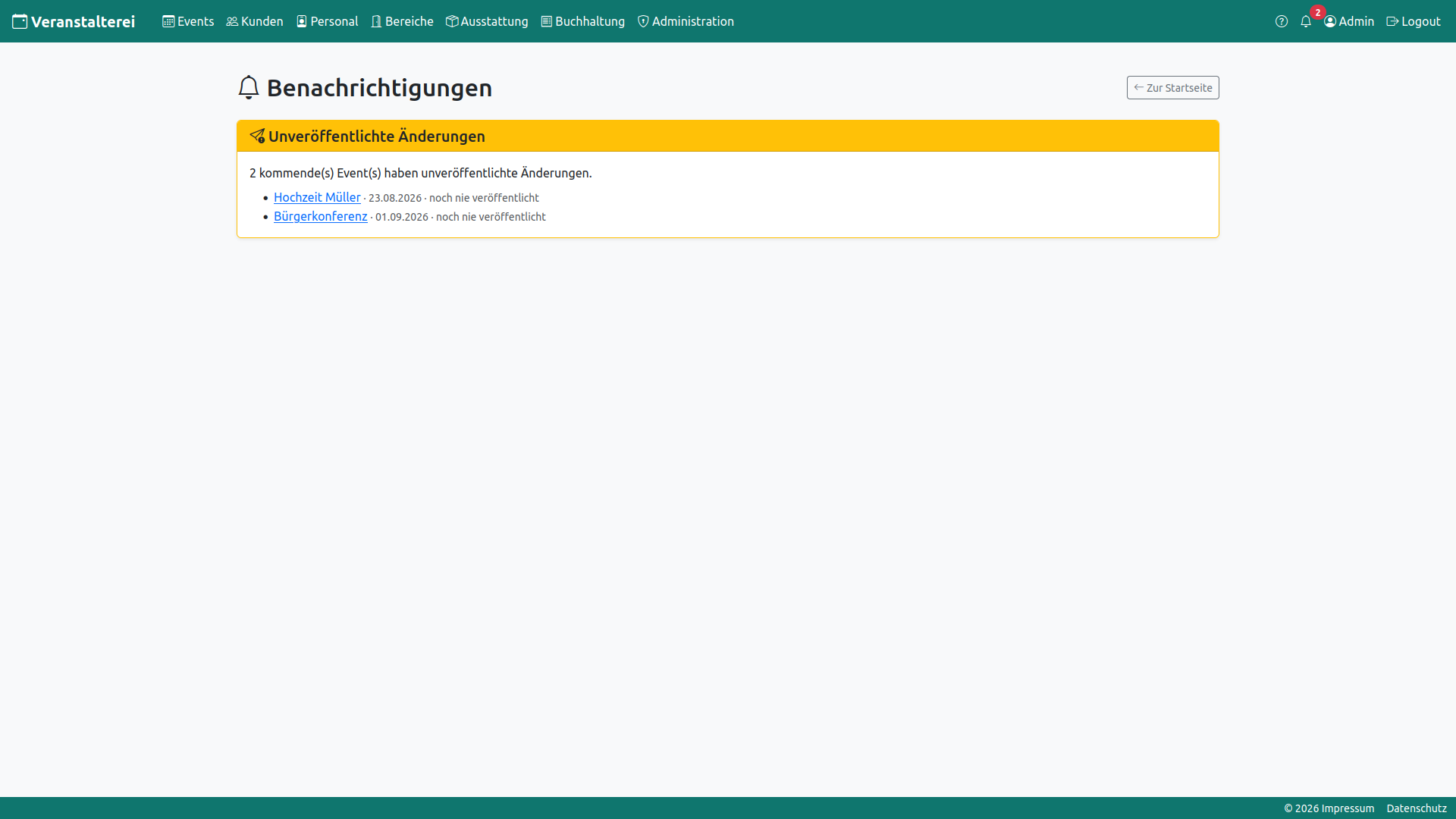 Die Glocke mit der Sammelseite der Benachrichtigungen
