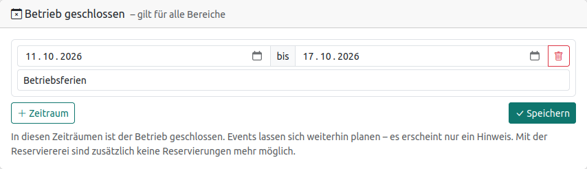 Schließzeiten eintragen