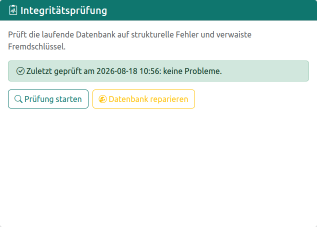 Integritätsprüfung der Datenbank