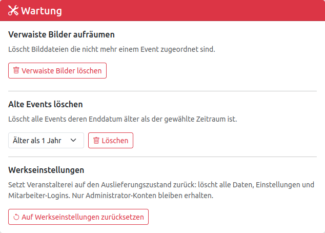 Wartung: verwaiste Bilder und alte Events löschen