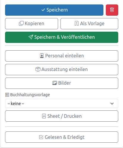 Personal, Ausstattung und Buchhaltungsvorlagen zuweisen