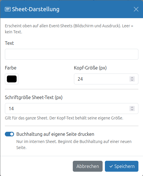 Sheet- bzw. Functiondarstellung anpassen
