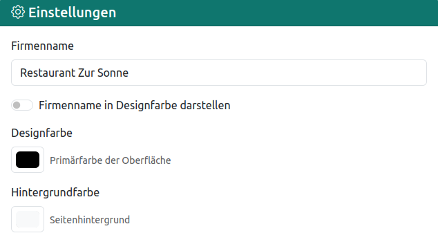 Firmenname und die beiden Anzeige-Schalter