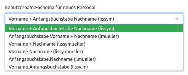 Auswahl des Benutzername-Schemas