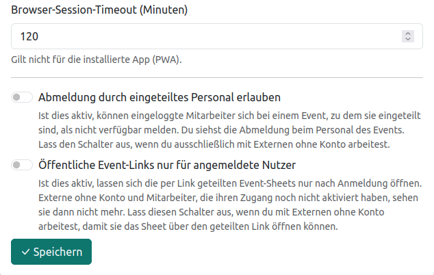 Allgemeine Schalter im Reiter Firma