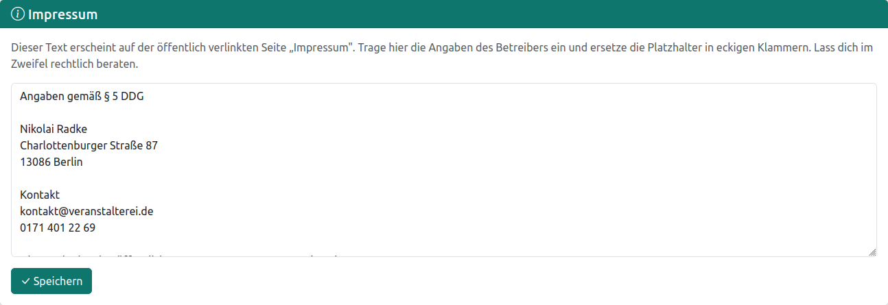 Impressum- und Datenschutztext bearbeiten