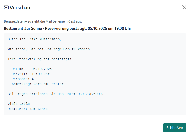 Vorschau des eigenen Grußes