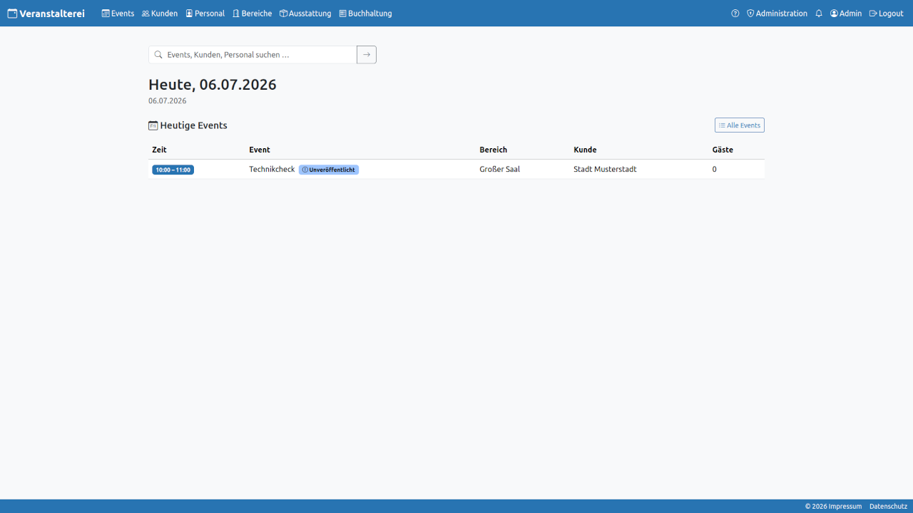 Events-Liste als Startbildschirm nach dem Login