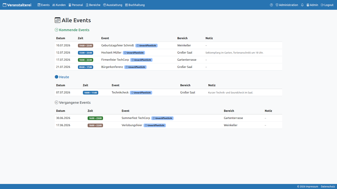 Events-Liste als Startbildschirm nach dem Login