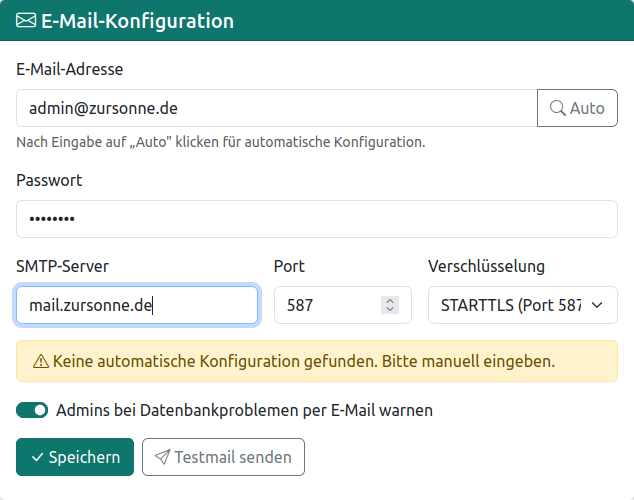 E-Mail-Konfiguration mit SMTP-Daten