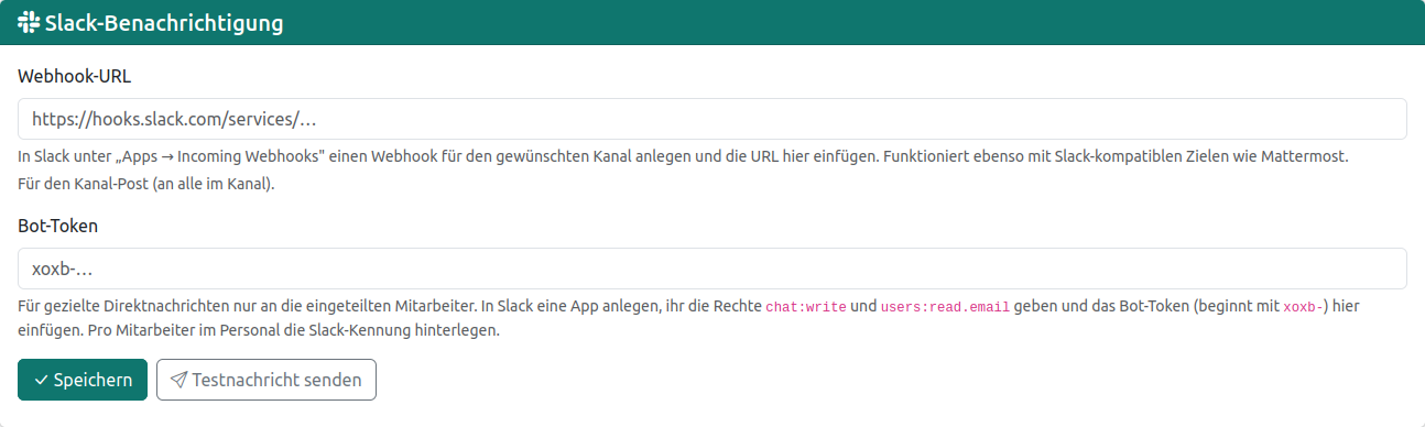 Slack-Einrichtung mit Webhook und Bot-Token