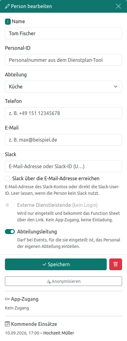 Formular zum Anlegen eines Mitarbeiters