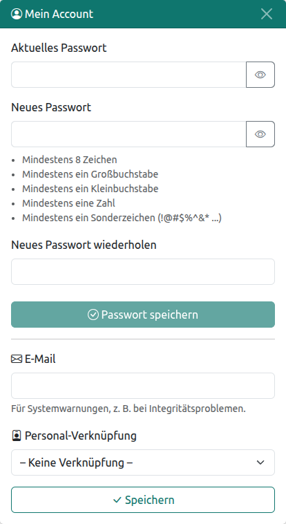 Eigenes Passwort, E-Mail und Personal-Verknüpfung