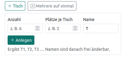 Mehrere Tische auf einmal anlegen