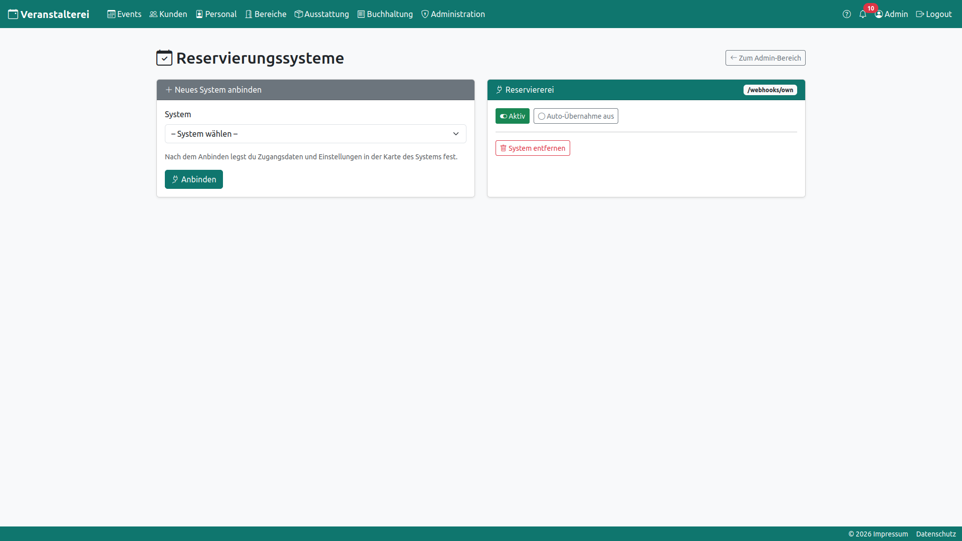 Seite Reservierungssysteme mit den Karten der Systeme
