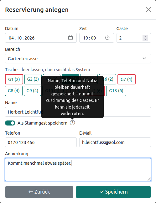 Einwilligung im manuellen Formular