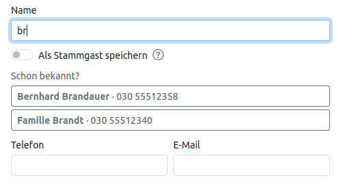Vorschläge beim Tippen des Namens