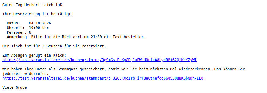 Bestätigungsmail an den Gast