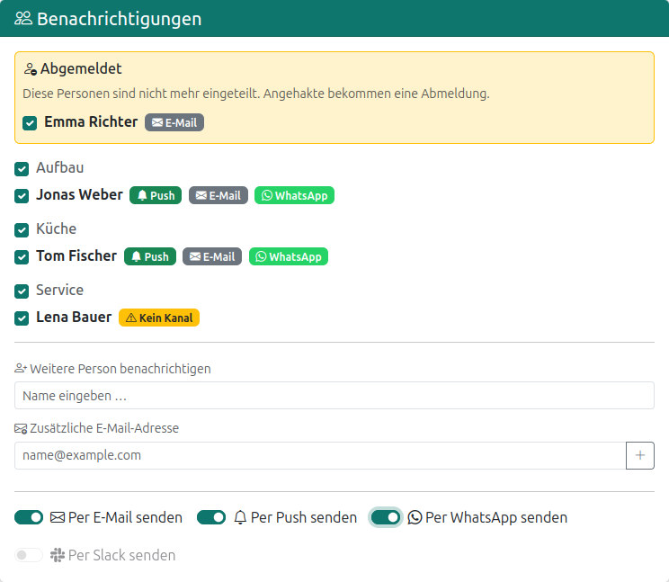 Liste entfernter Personen zum Benachrichtigen