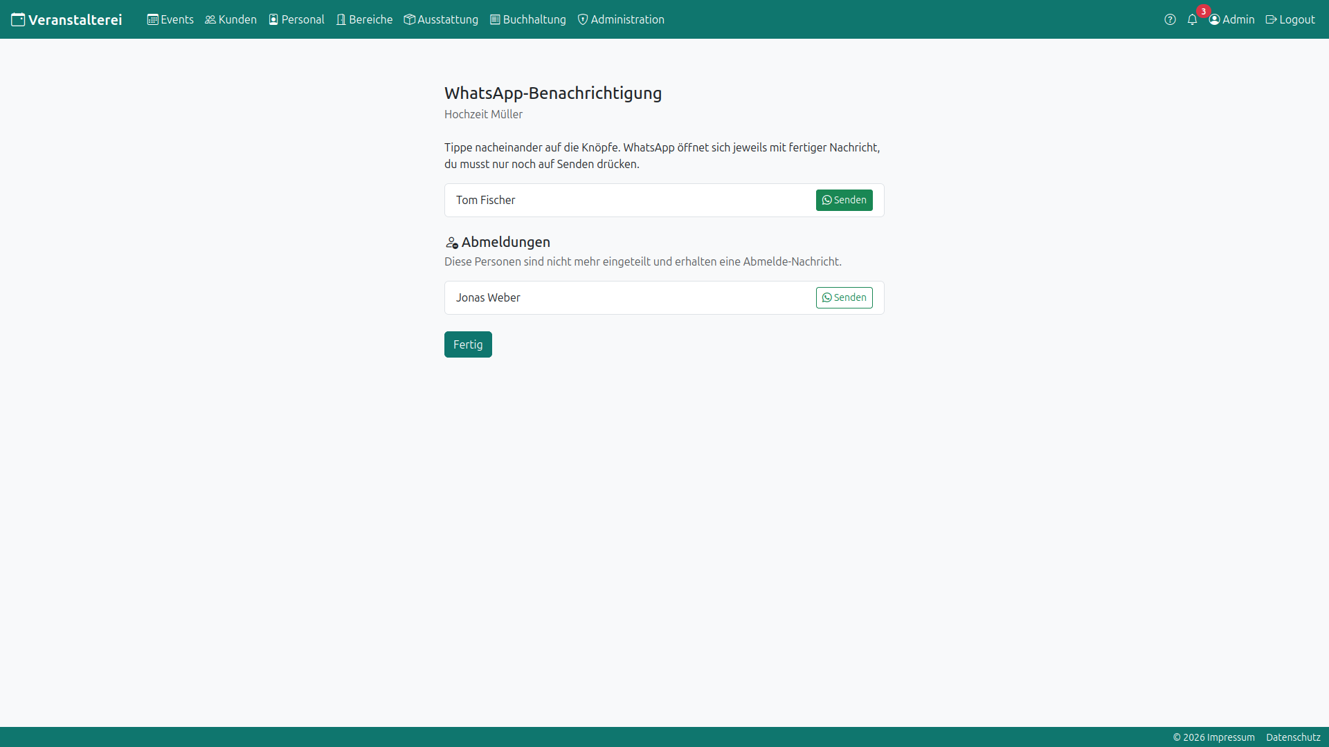 Abmeldebenachrichtigung über WhatsApp
